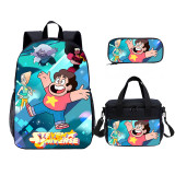 YOIYEN  Steven Universe Print Kids Backpack Set With Lunch Bag Casual Teenager Daypack 3 In 1