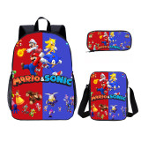 YOIYEN Wholesale 3 PCS School Bag Mario VS Sonic Cartoon School Backpack Set Back To School Gift