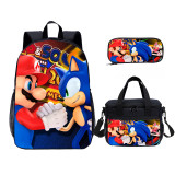 YOIYEN Mario VS Sonic Print Kids Backpack Set With Lunch Bag Casual Teenager Daypack 3 In 1