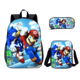 YOIYEN Wholesale 3 PCS School Bag Mario VS Sonic Cartoon School Backpack Set Back To School Gift