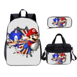 YOIYEN Mario VS Sonic Print Kids Backpack Set With Lunch Bag Casual Teenager Daypack 3 In 1