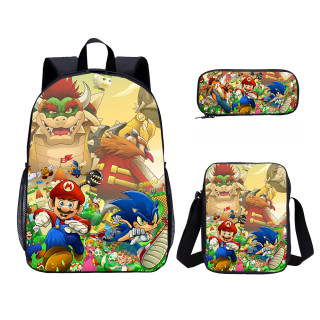 YOIYEN Wholesale 3 PCS School Bag Mario VS Sonic Cartoon School Backpack Set Back To School Gift