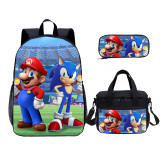 YOIYEN Mario VS Sonic Print Kids Backpack Set With Lunch Bag Casual Teenager Daypack 3 In 1