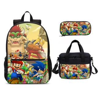 YOIYEN Mario Vs Sonic School Bag Set Wholesale Boy And Girl School Backpack 3 In 1