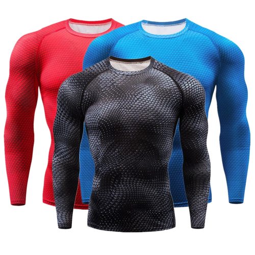 Red Compression Elasticity Sport Shirt Men Quick Dry Mens Running T-shirts Snake Gym Clothing Fitness Top Rashgard Soccer Jersey