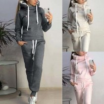 Vertvie Women Two Pieces Running Sets Winter Fitness Fleece Hooded Sweatshirt Pants Jogging Casual Tracksuits Female Sports Sets
