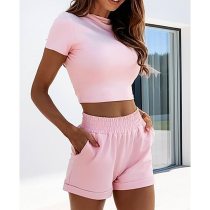 2020 Women Sexy Solid Yoga Suit Workout Sports Yoga Set Short Crop Tops + Elastic band Hot Shorts Athletic Short Sets Hot