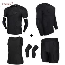 Men Sports Kneepad Elbow Shock Guard Compression Padded Shorts Shirt Vest Set Soccer Basketball Protective Gear Chest Rib Guards