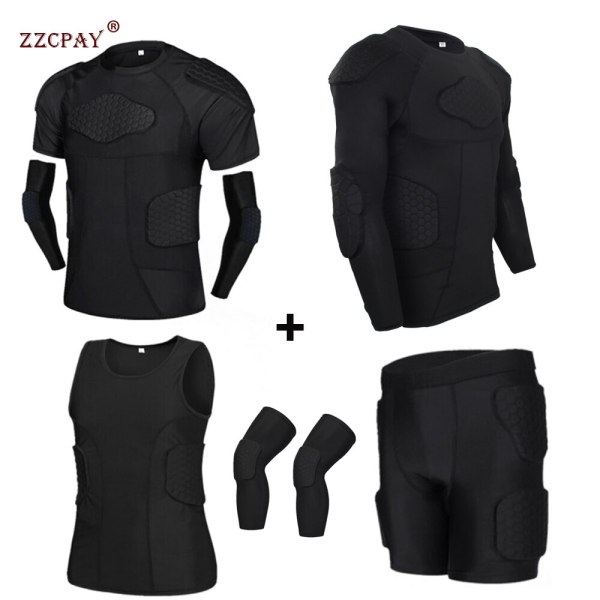 Men Sports Kneepad Elbow Shock Guard Compression Padded Shorts Shirt Vest Set Soccer Basketball Protective Gear Chest Rib Guards