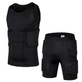 Men Sports Kneepad Elbow Shock Guard Compression Padded Shorts Shirt Vest Set Soccer Basketball Protective Gear Chest Rib Guards