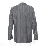 Rapcopter Striped Jackets Coat Oversize Outerwear Full Sleeve Outwear Pockets Office Top Women Streetwear Turn Down Collar Coat