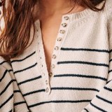 New Preppy Autumn 2020 Beige Knitted Sweater Women Button Oversize Pullover Sweater Vintage Striped Winter Casual Office Jumper