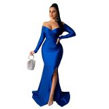 2020 Prom Nightclub Women's Dress V-neck Dress Solid Color Big Split Sexy High Waist Dress 20200122071