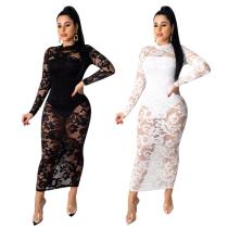 2020 Casual Sexy Lace Round Neck Long Sleeve Dress With Lingerie Ladies Two Piece Skirt Set 202003103931
