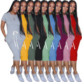 2020 Casual Elastic Waist Solid Color Round Neck Short Sleeve T-shirt Skirt Pencil Skirt Summer 20200425092