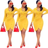 2020 Spring Women Dresses Solid Color Self-cultivation V Collar Long Sleeve Fashion Sexy 202004236115