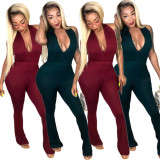 2020 Women's Lace Halter Deep V Flare Pants Street Solid Color Jumpsuit 202003128323
