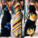2020 Summer Printed Slim Sexy Casual Fashion Suspenders Long Ladies Dress 202004286442