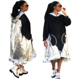 2020 Fashion Casual Denim Stitching Bronzing Ruffled Hooded Long Sleeve Dress Autumn 202004268024