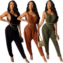 2020 Summer Women Sexy Jumpsuits Solid Color Vest Harlan Pants Fold Fashion Leisure 202004275129