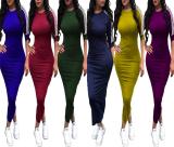 2020 Fashion Casual Multicolor Round Neck Street Striped Ladies Long SimpleClub Dress 202003058221