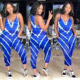 2020 Summer Women Jumpsuit  Sexy Close-fitting Braces Striped Printing Nine-point Trousers 202004125014