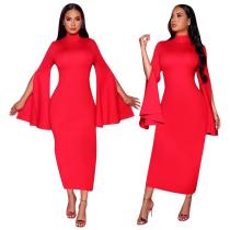 2020 Solid Color Irregular Round Neck Long Sleeve Club Dress Evening Dress One-step Skirt Nightclub 202003103922
