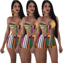 2020 Halter Split Two-piece Fashion Colored Striped Swimwear & Beachwear Ladies 202003176050
