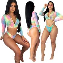 2020 Fashion Sexy Multicolor Printed Long Sleeve Swimsuit Beach Suit Set High Elastic Summer 202003173677