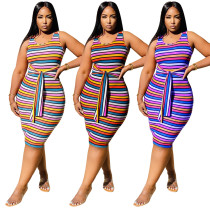 2020 Summer sexy women's colorful striped irregular mini ladies casual dress 20200507534
