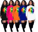 2020 Fashion Casual Sexy Irregular Digital Printed Colorful Lips Straps Long Sleeve Club Long Dress 202004108082