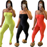 2020 Summer Solid Color Fashion Pleated Sexy Wrap Chest Ladies One-piece Jumpsuit 202005085087