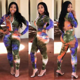 2020 Very Chic Ladies Sexy Suit Tie-dye Casual Sports Long-sleeved Jacket Trousers Two-piece Suit Autumn 202004128892
