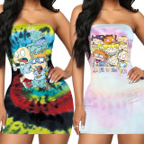 2020 Fashion Casual Sexy Cartoon Print Wrapped Chest With Rubber Band Dress Nightclub Short Skirt Summer 202005144015