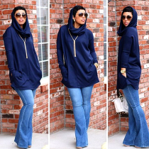 Fashionable Woman Solid Color Casual Round Neck Pullover Hooded Sweater With Pocket Long Sleeve Sweatshirt  BL2006175113