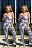 Summer Fashion Leisure Trend Ladies Fine Suspenders Deep V Halter Striped Print Belt Wide Leg Trousers Jumpsuit BL2007108162