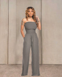 Summer Trendy Fashion Ladies Sexy Pleated Tube Top Straps Casual Wide-Leg Pants Temperament Solid Color Jumpsuit BL2007151035