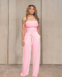 Summer Trendy Fashion Ladies Sexy Pleated Tube Top Straps Casual Wide-Leg Pants Temperament Solid Color Jumpsuit BL2007151035