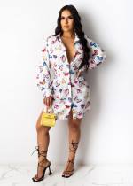 Ladies Autumn Casual Fashion Trend Sexy Slim Fit Lapel Button Butterfly Print Long Sleeve Dress CX2008216325