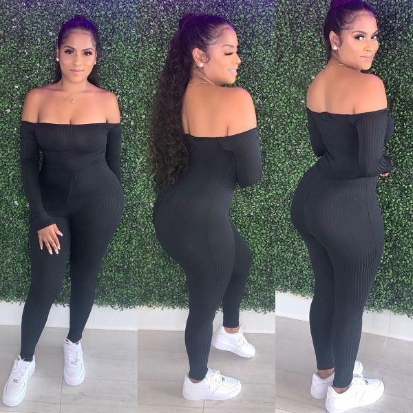 Ladies Autumn Casual Fashion Trend Temperament All-match Sexy Wrapped Chest Blackless Solid Color Folds Bandage Pit Bar Long Sleeve Jumpsuit CX2008291063