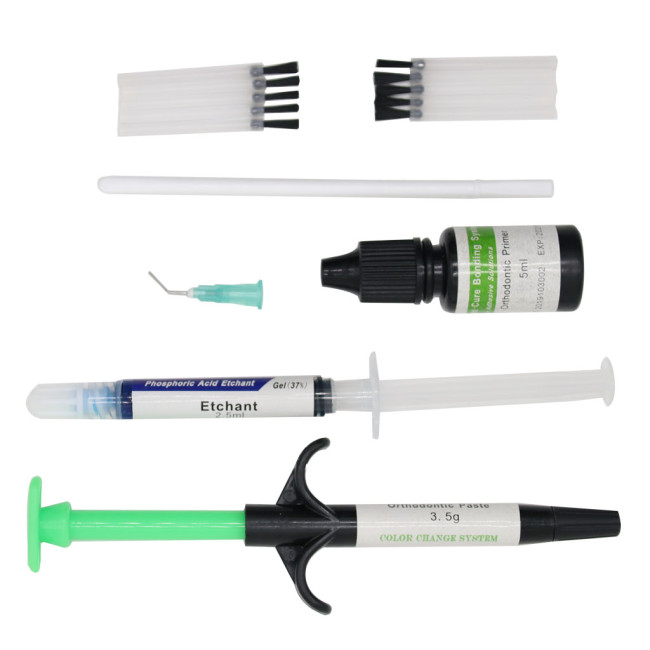 1Kit Dental Light Cure Orthodontic Adhesive Set Ortho Bonding System Green Glue Paste Resin Brackets
