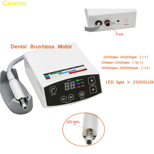 1 PCS COXO Dental LED Light Brushless Electric Micro Motor System 2 holes Increasing Handpiece 1:1 1:16 1:5