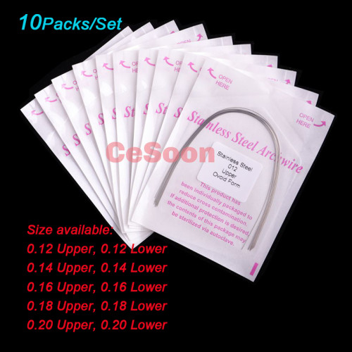 10Packs Dental Orthodontic Arch Wires Stainless Steel Braces Ovoid Form Round/Rectangular Shape