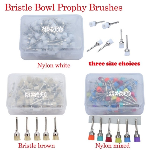 100 pcs dental Bristle/Nylon Bowl prophy brush polishing latch type Bristle brown Nylon white/mixed dental tools