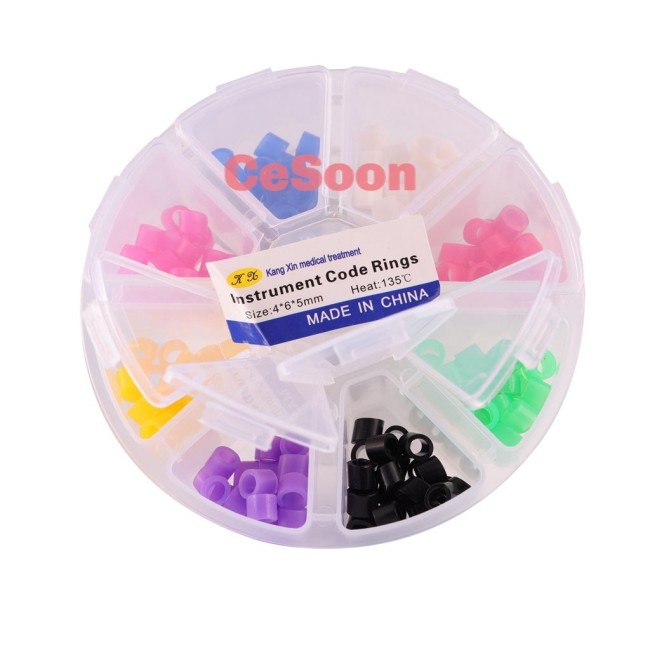 160Pc/Box Instrument Code Ring Band Autoclavable Medical Hygienist Grade Silicone Material Mixed Colors