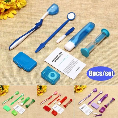 8Pcs/Box Oral Care Dental Teeth Orthodontic Kit Portable Brush Floss Thread Wax Mirror Hourglass Whitening Cleaning Dentist Tool