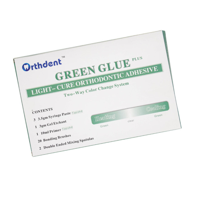 1 kit de adhesivo de ortodoncia de curado por luz Dental, sistema de unión ortopédica, soportes de resina de pasta de pegamento verde