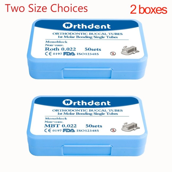 2 cajas de tubos bucales de 1er molar de ortodoncia dental MBT ROTH 022 Monoblock no convertible