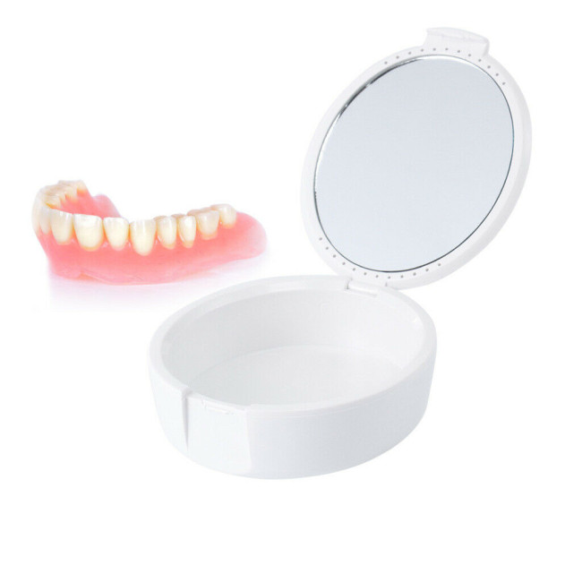 Denture Storage Box Retainer Case with Mirror Portable Dental Orthodontic Retainer Denture Box