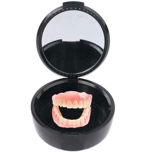 Denture Storage Box Retainer Case with Mirror Portable Dental Orthodontic Retainer Denture Box